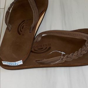 Unworn rainbow braided sandals